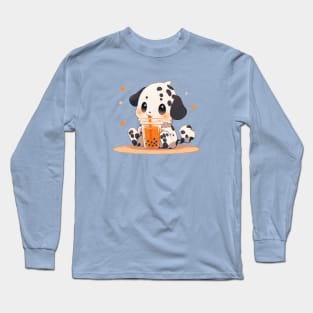 A long-haired dalmatian puppy drinking bubble tea Long Sleeve T-Shirt